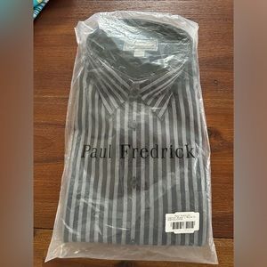 NEW Paul Fredrick button down striped black shirt- XL